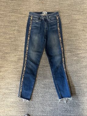 PAIGE Dark Blue Skinny Jeans with Leopard Side Tape